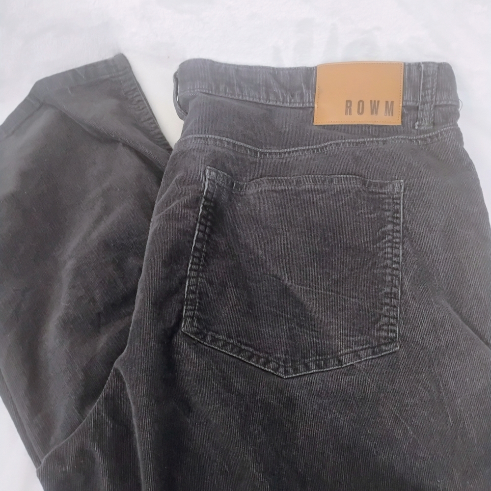 Rowm Black Courdery Pants Mens 40x32 Flat Front Straight Leg Cotton Stretch Q